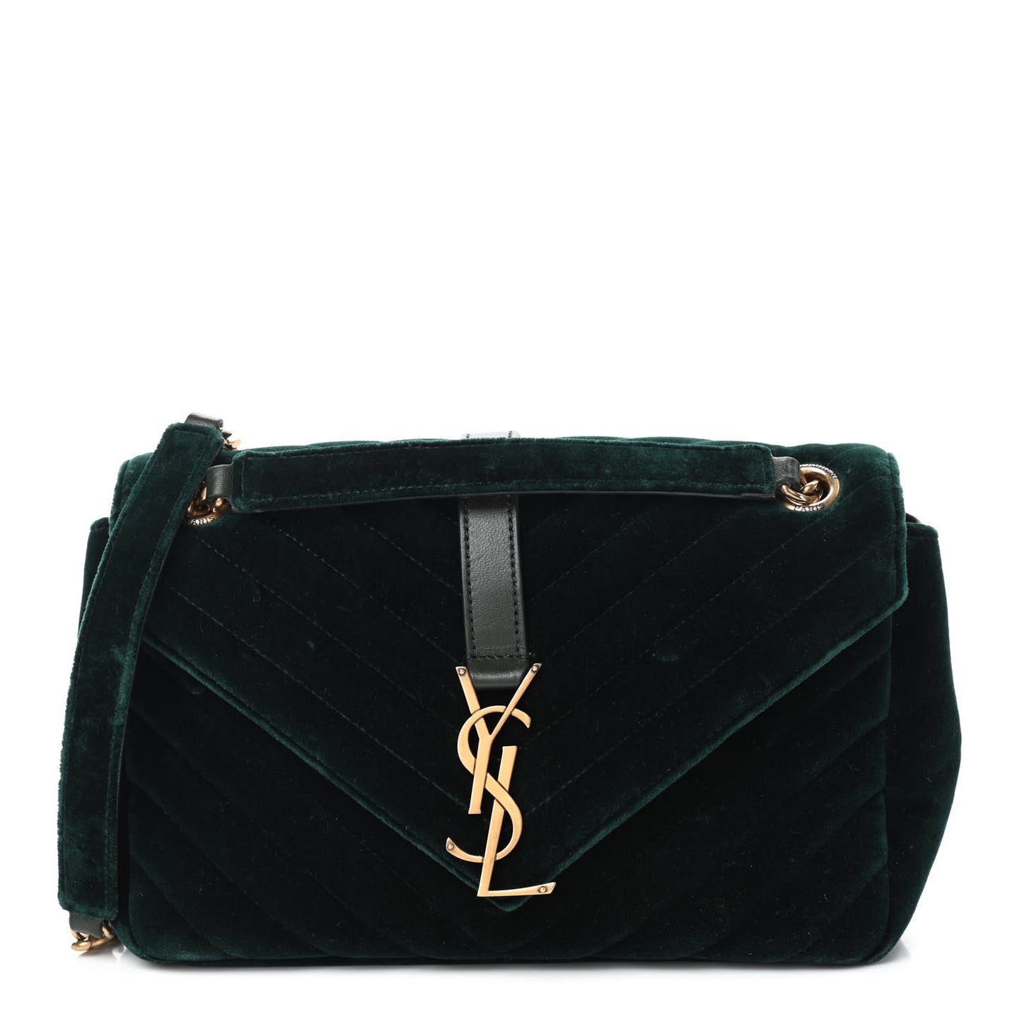 Velvet Matelasse Chevron Medium Monogram Chain Bag New Dark Green