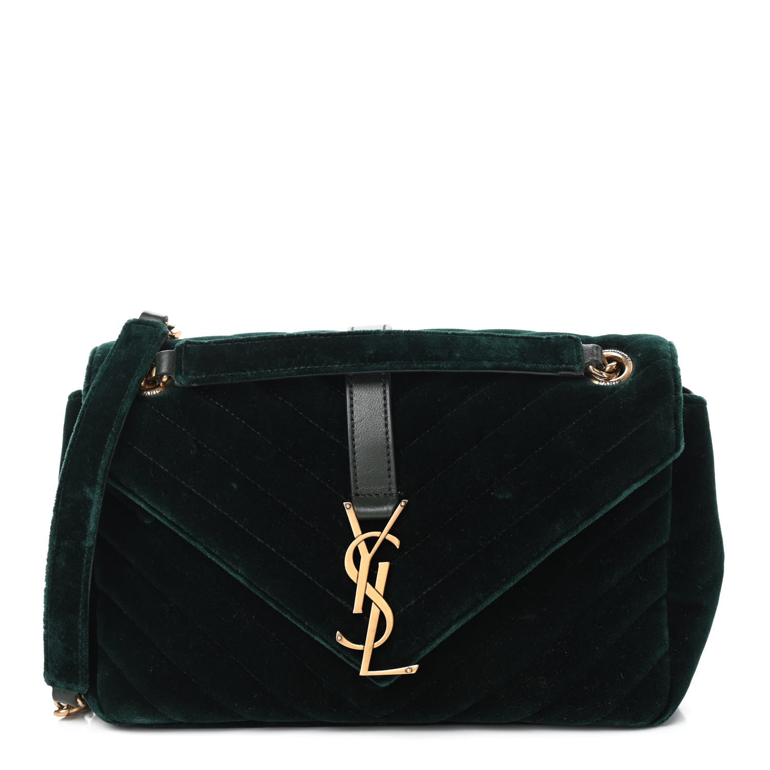 Saint Laurent Velvet Matelasse Chevron Medium Monogram Chain Bag New Dark Green 1 of 10