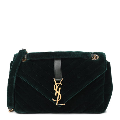 Saint Laurent Velvet Matelasse Chevron Medium Monogram Chain Bag New Dark Green 1 of 10
