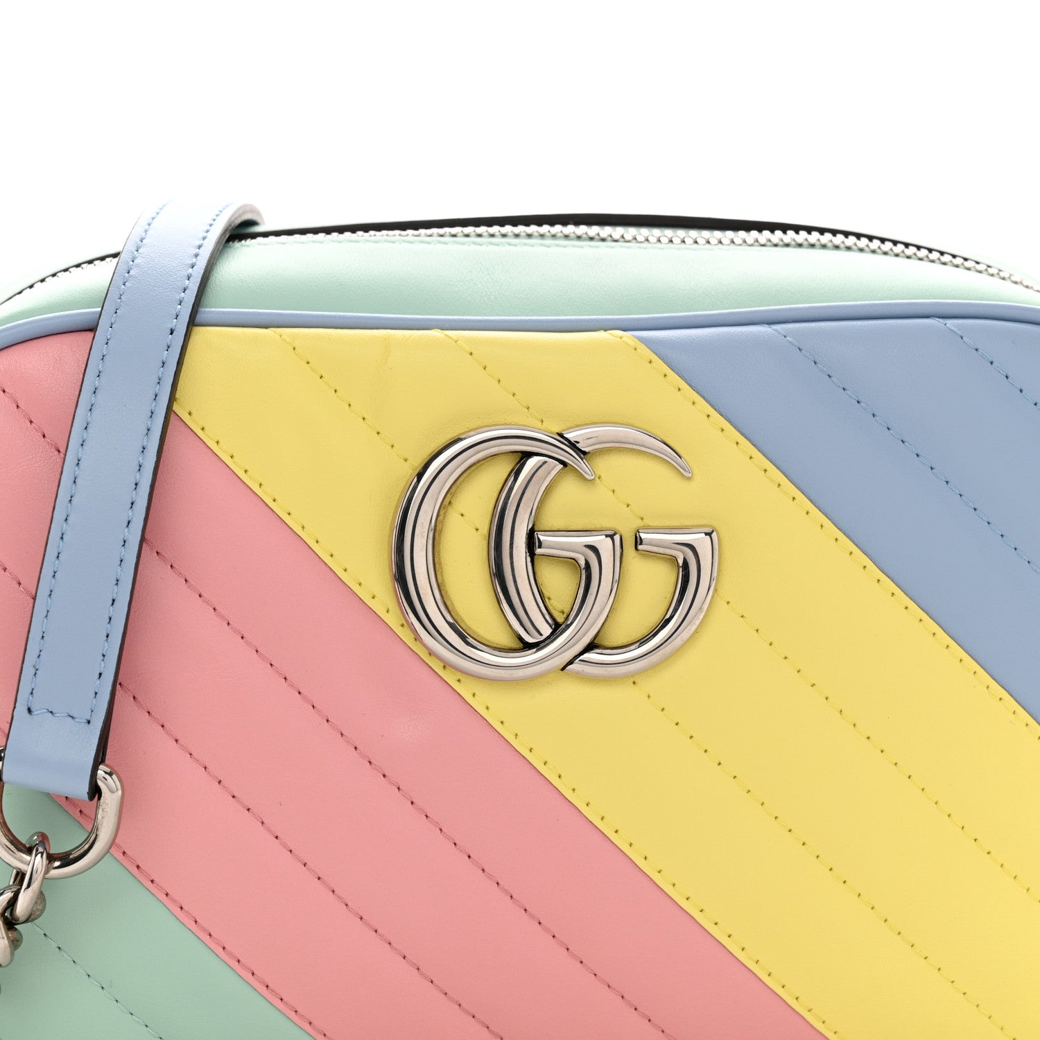 Gucci Calfskin Matelasse Diagonal Small GG Marmont Chain Shoulder Bag Multicolor Pastel 8 of 11