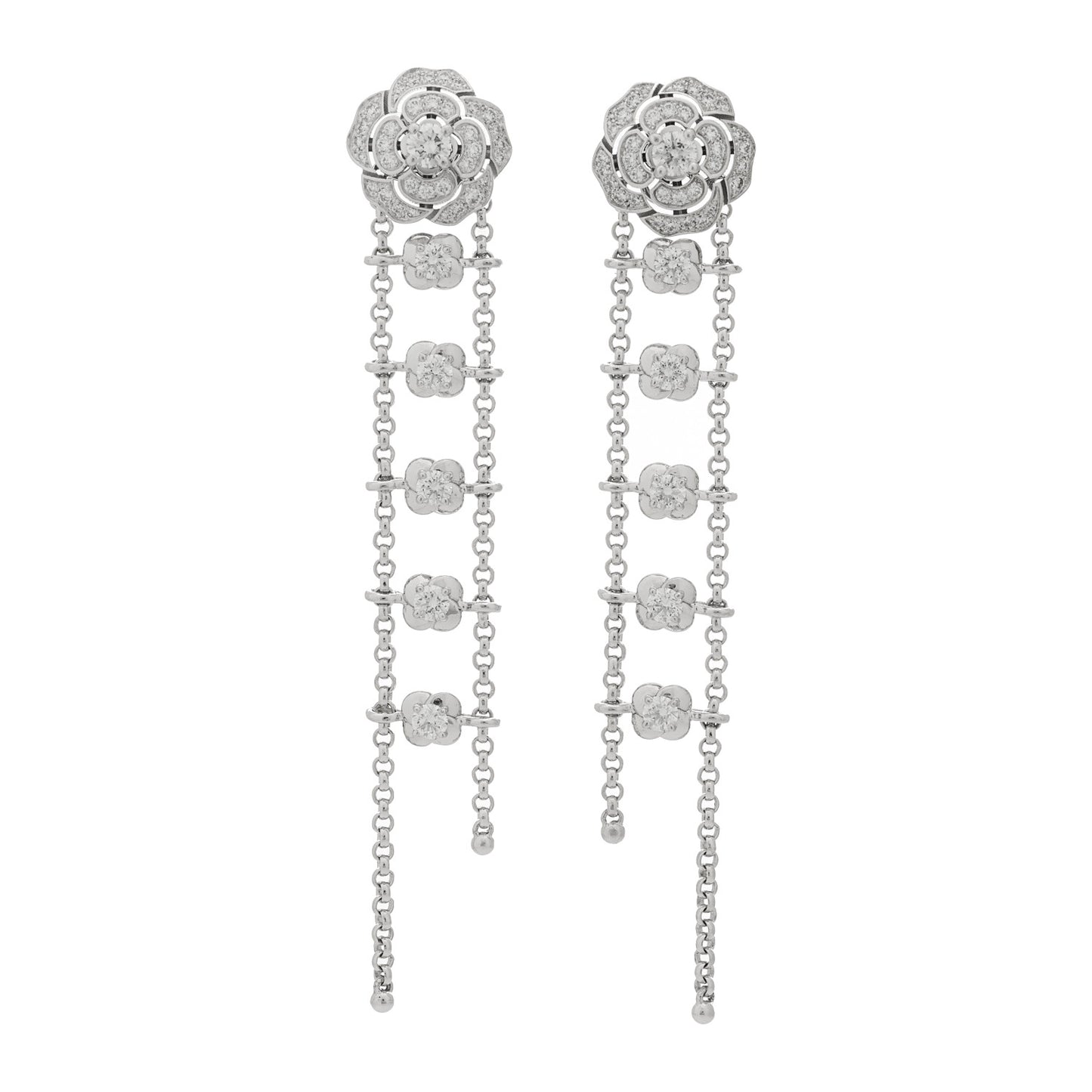 18K White Gold Diamond Bouton de Camelia Transformable Earrings