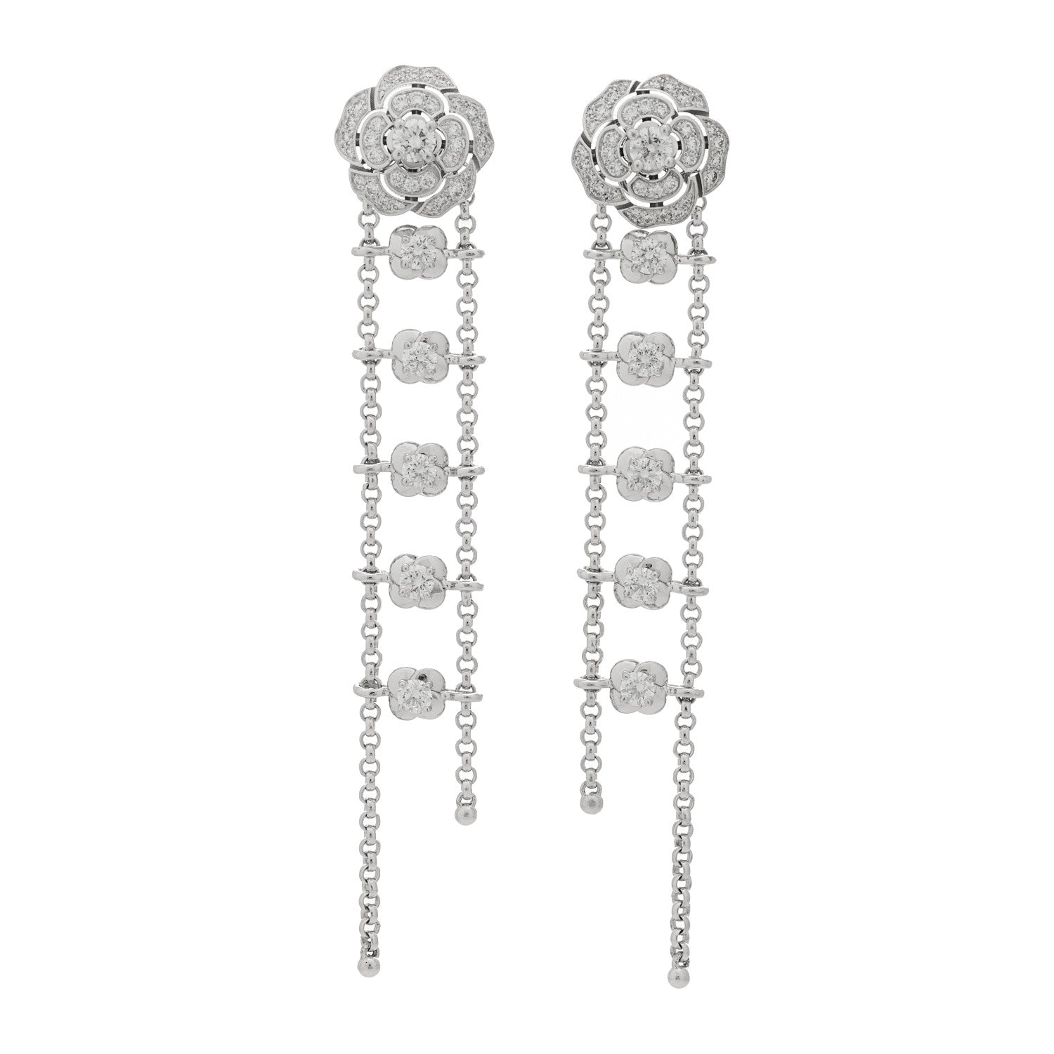 Chanel 18K White Gold Diamond Bouton de Camelia Transformable Earrings 1 of 4