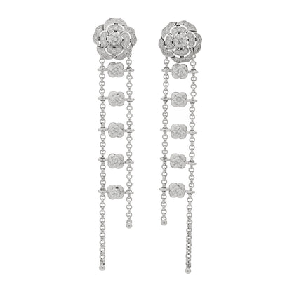 Chanel 18K White Gold Diamond Bouton de Camelia Transformable Earrings 1 of 4