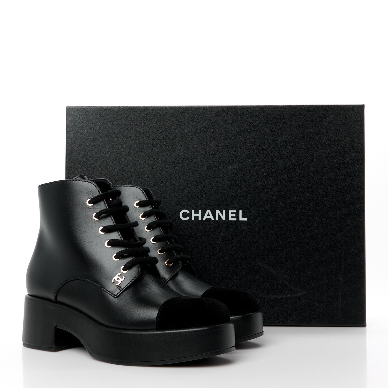 Chanel Calfskin Velvet CC Cap Toe Boots 40 Black 10 of 10