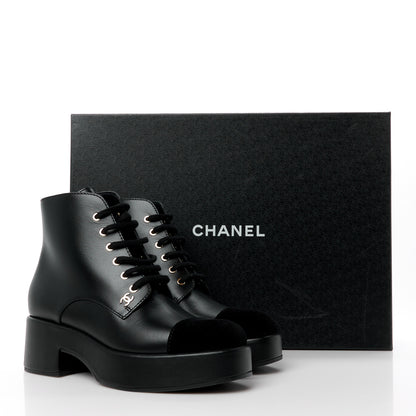 Chanel Calfskin Velvet CC Cap Toe Boots 40 Black 10 of 10