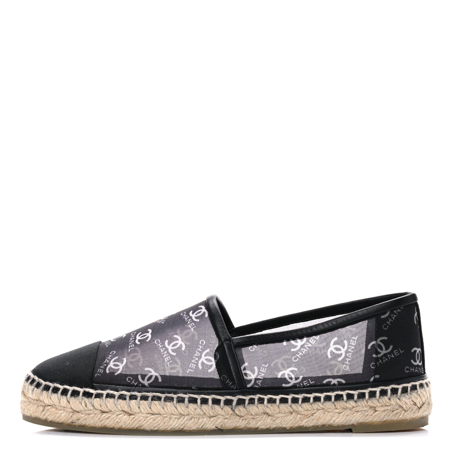 Mesh Grosgrain CC Espadrilles 37 Black White