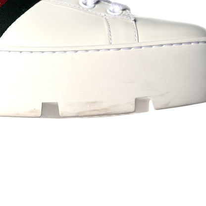 Gucci Calfskin Web Bee Embroidered Womens Ace Platform Sneakers 38.5 White 8 of 11