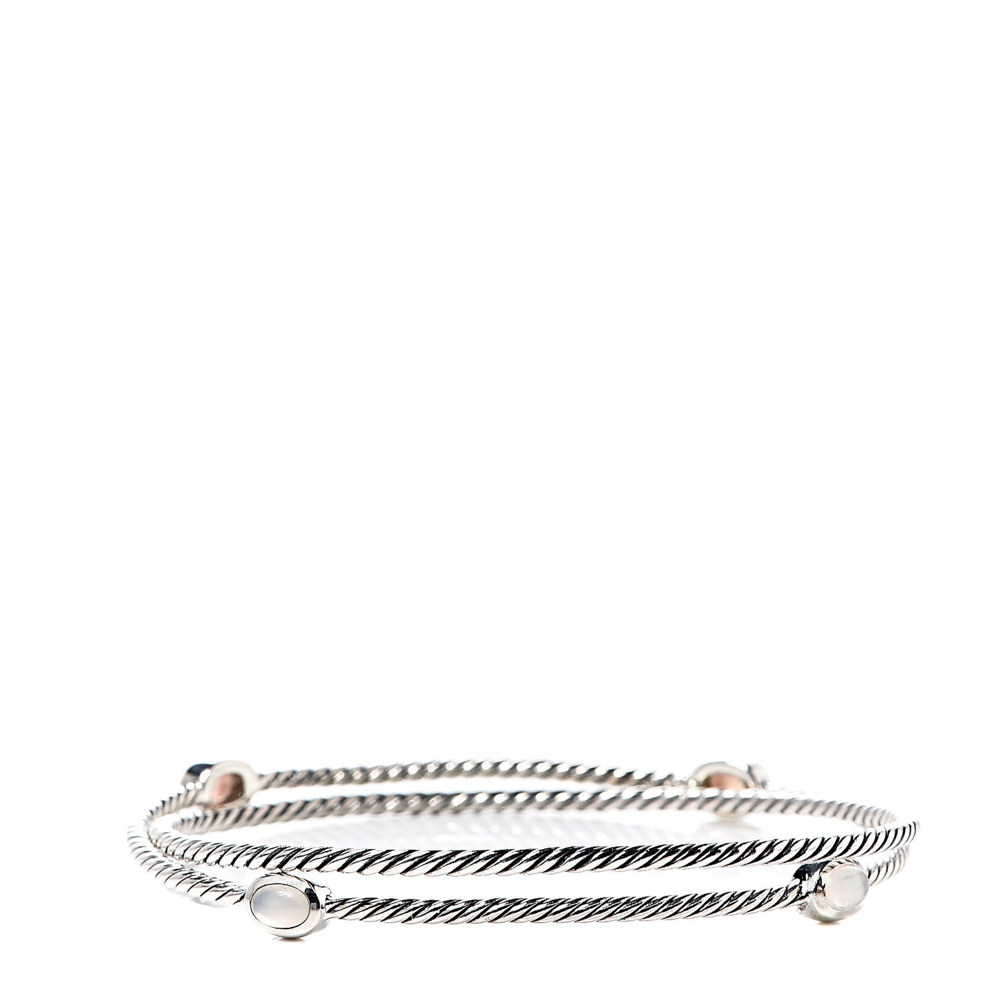 Sterling Silver Moon Quartz Color Classics Cable Bangle Bracelet Set of 2