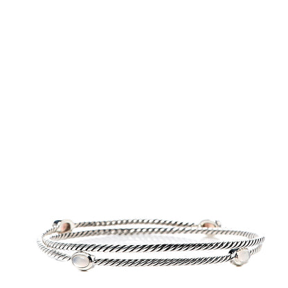 David Yurman Sterling Silver Moon Quartz Color Classics Cable Bangle Bracelet Set of 2 3 of 4