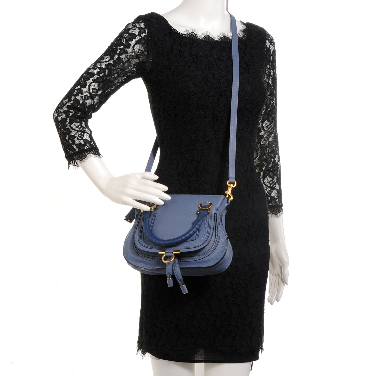 Grained Calfskin Mini Marcie Satchel Street Blue