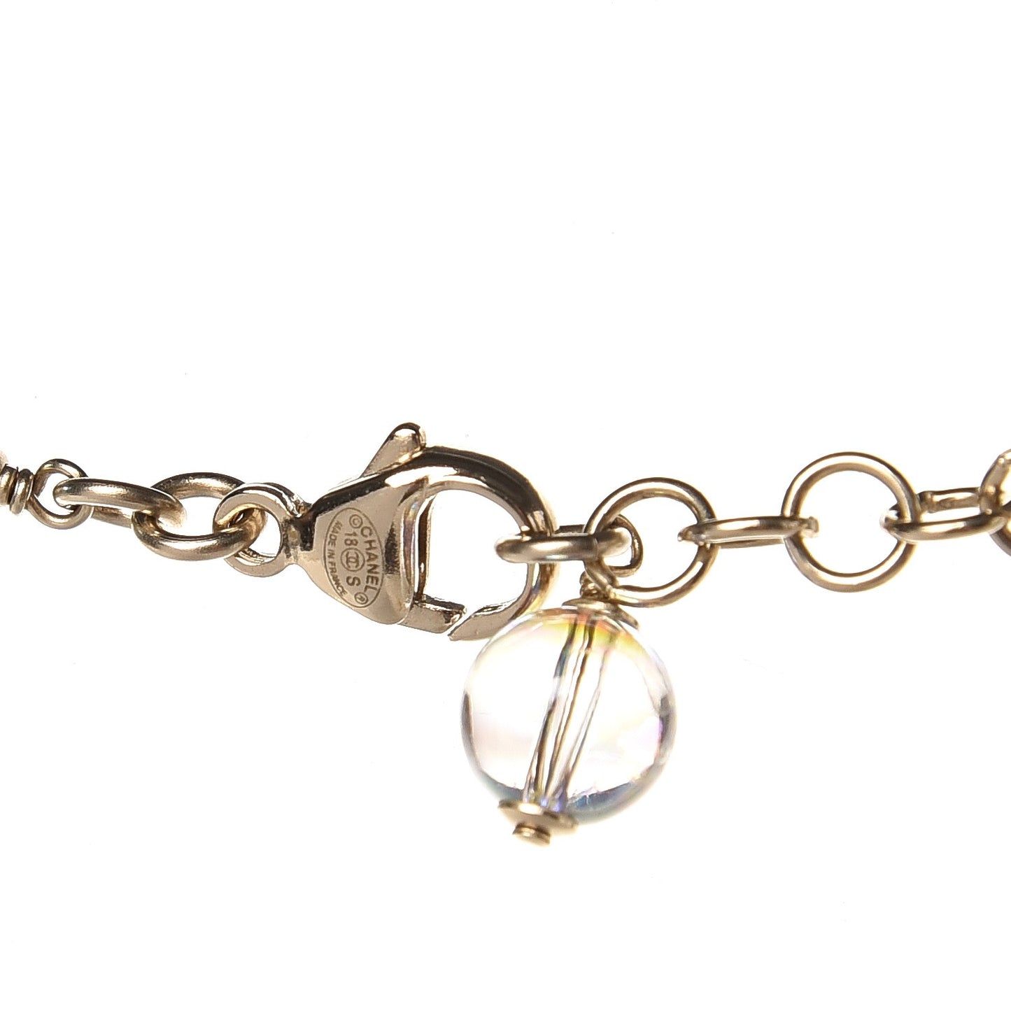 Iridescent Crystal Pearl CC Long Necklace Gold