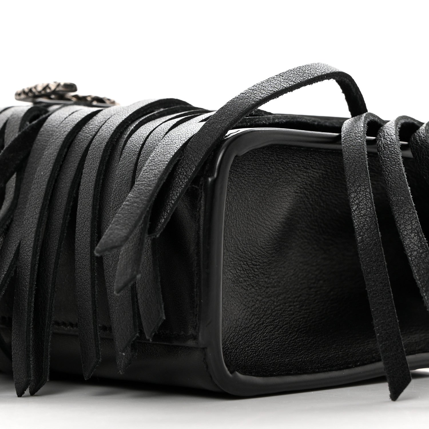 Saint Laurent Calfskin Fringe Baby Snake Monogram Satchel Black 10 of 10