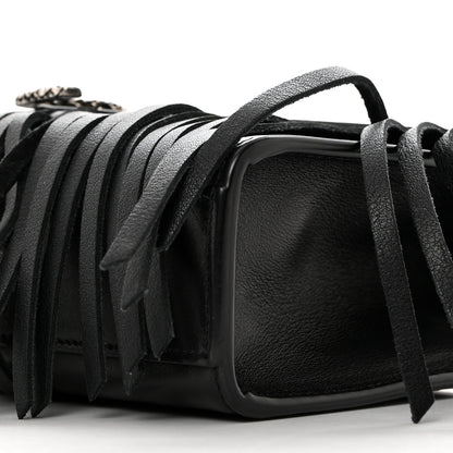 Saint Laurent Calfskin Fringe Baby Snake Monogram Satchel Black 10 of 10