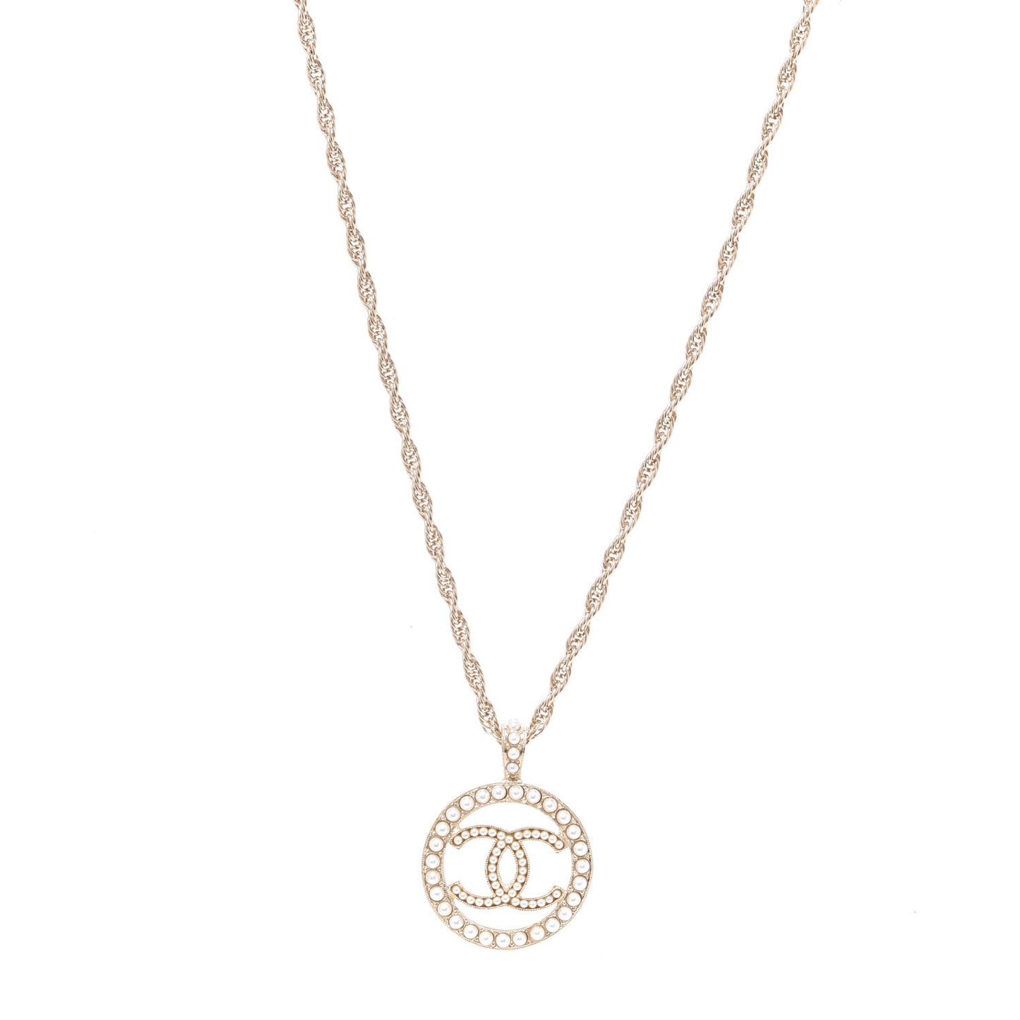 Pearl CC Round Pendant Necklace Gold