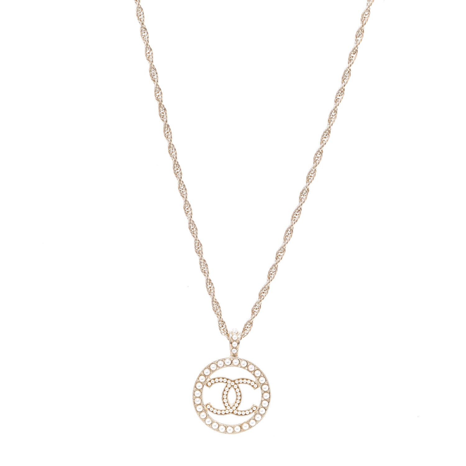Chanel Pearl CC Round Pendant Necklace Gold 1 of 6