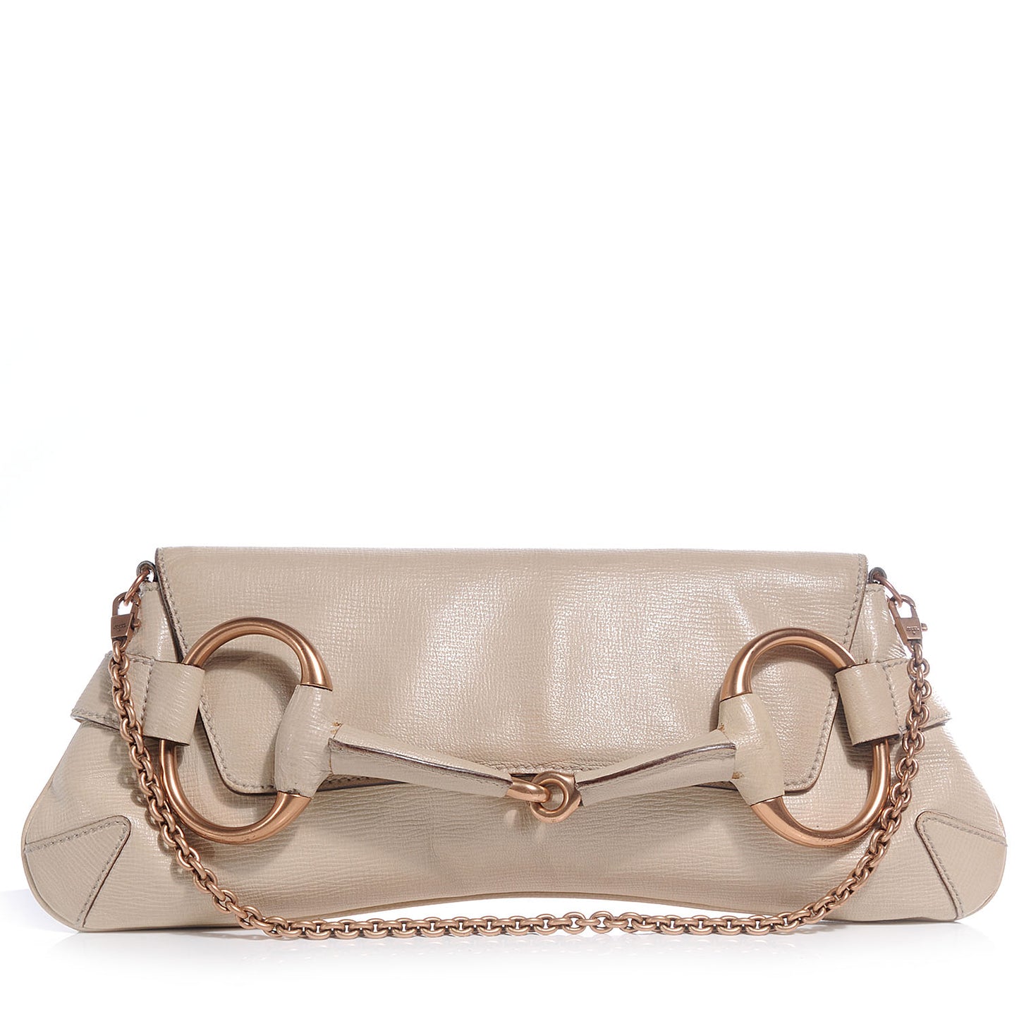 Textured Leather Horsebit Clutch Beige