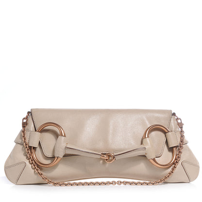 Gucci Textured Leather Horsebit Clutch Beige 1 of 9