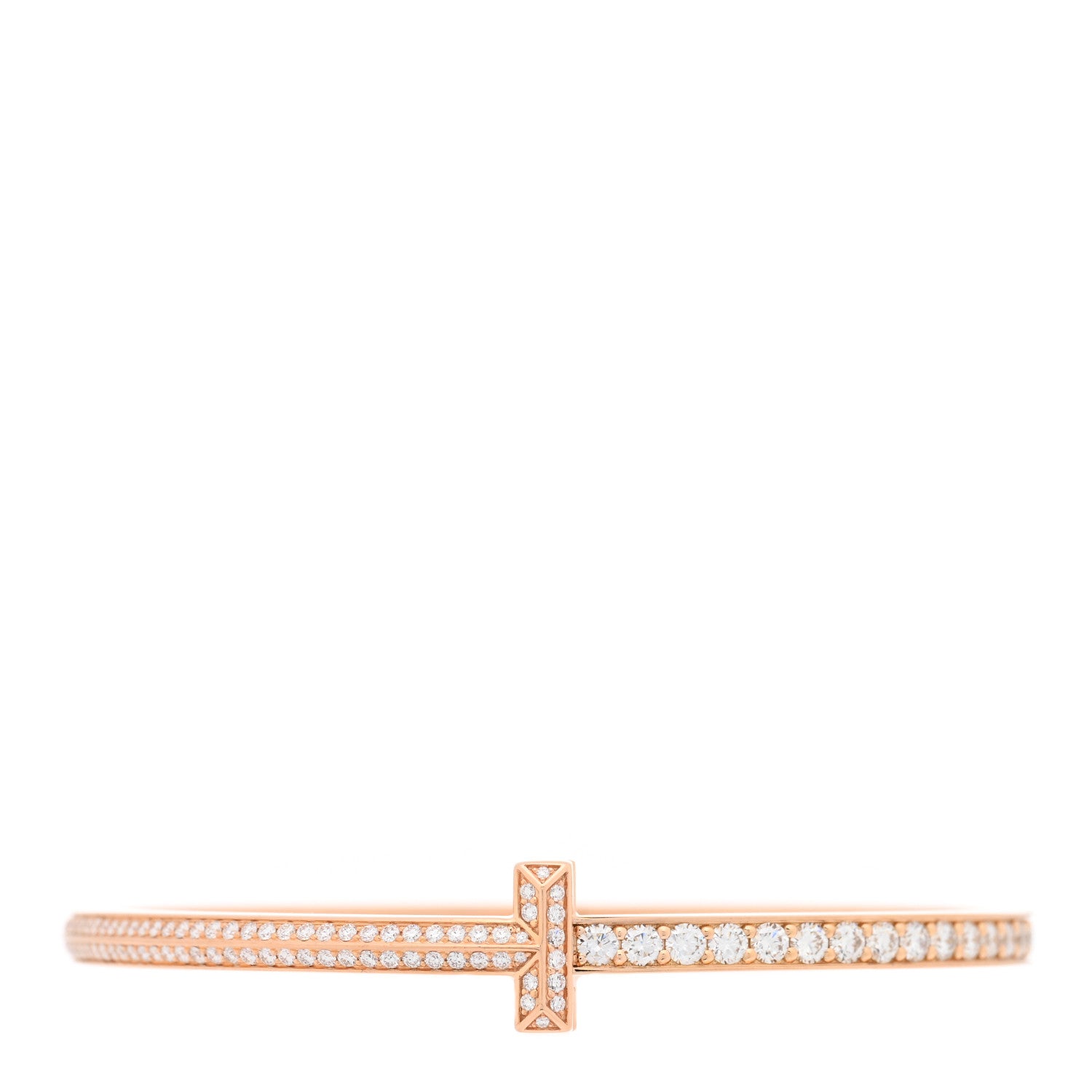 Tiffany 18K Rose Gold Diamond Narrow T T1 Hinged Bangle Bracelet 1 of 4