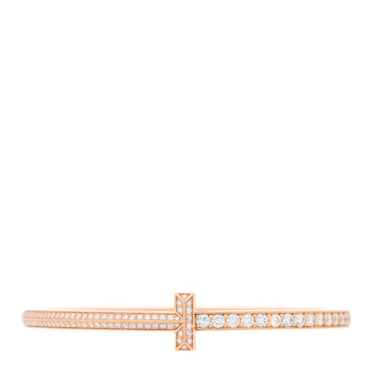 Tiffany 18K Rose Gold Diamond Narrow T T1 Hinged Bangle Bracelet 1 of 4