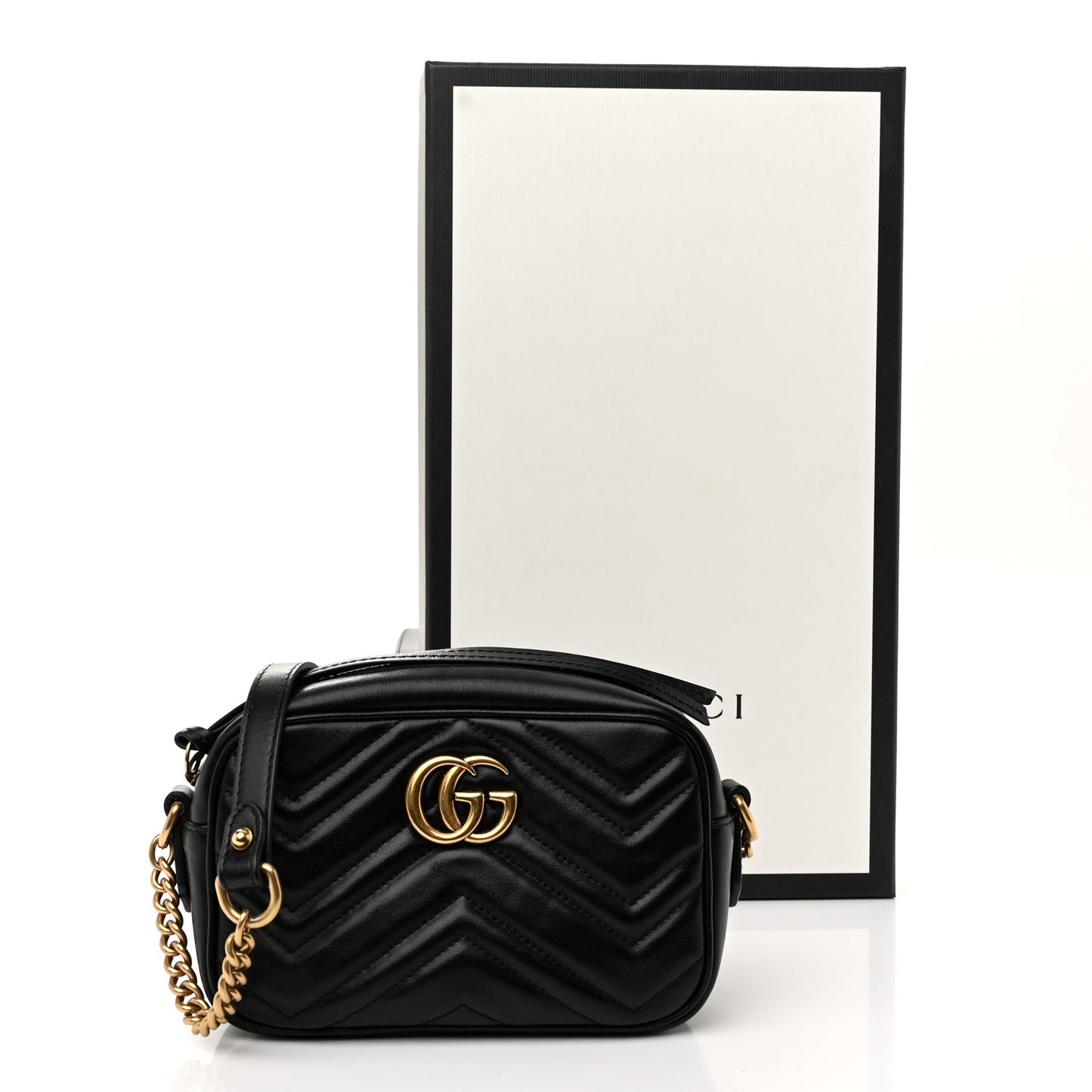 Calfskin Matelasse Mini GG Marmont Chain Shoulder Bag Black