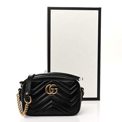 Gucci Calfskin Matelasse Mini GG Marmont Chain Shoulder Bag Black 11 of 11