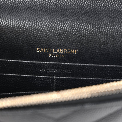 Saint Laurent Grain De Poudre Matelasse Chevron Monogram Envelope Chain Wallet Black 6 of 12
