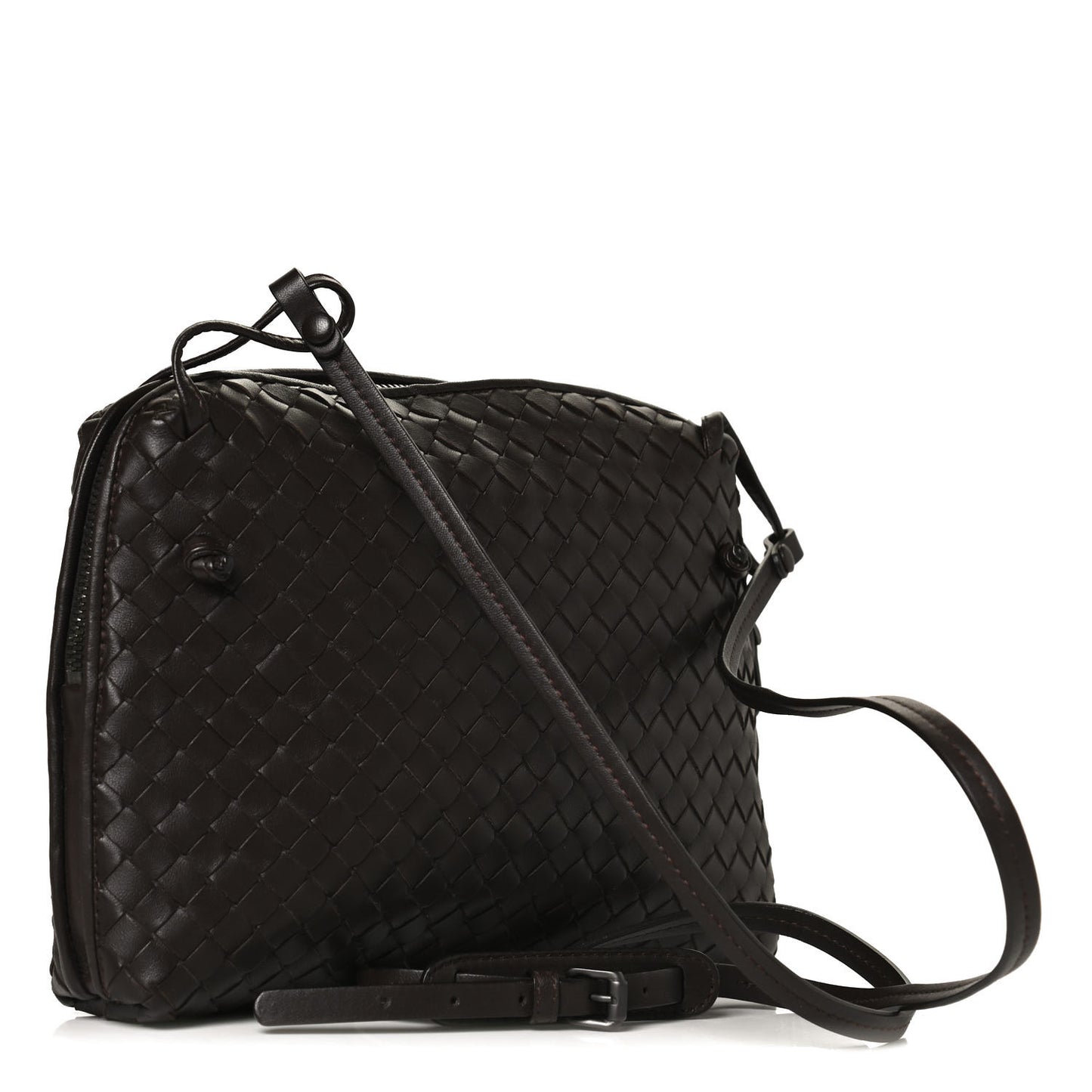 Nappa Intrecciato Nodini Crossbody Messenger Ebano