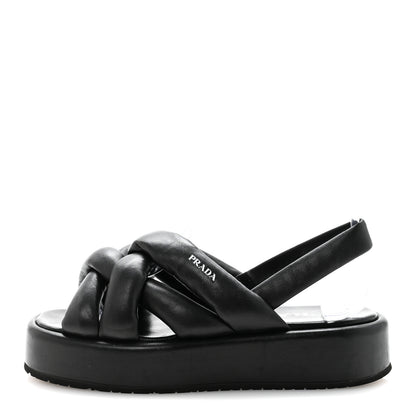 Prada Nappa Padded Blow 20mm Slingback Sandals 37.5 Black 1 of 9