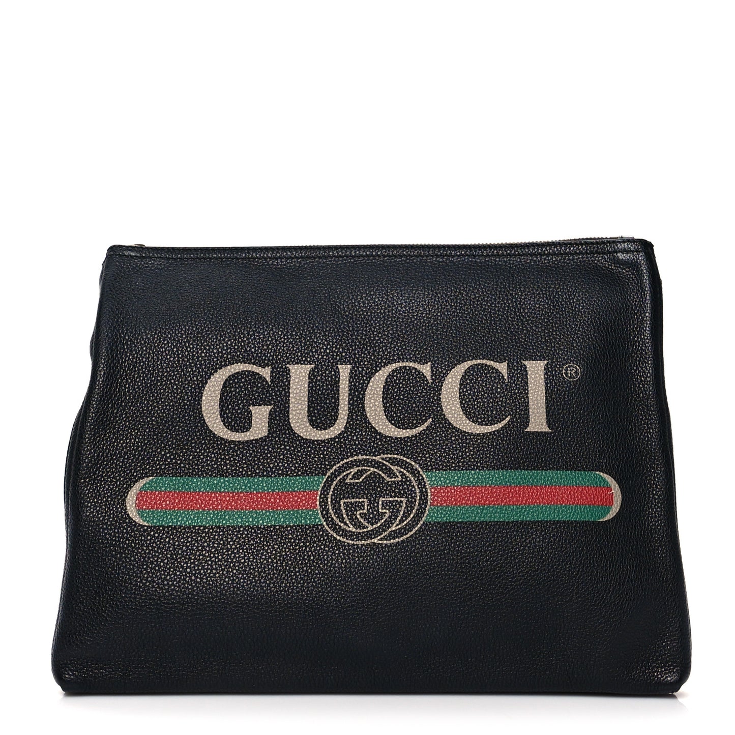 Pebbled Calfskin Medium Logo Portfolio Clutch Black