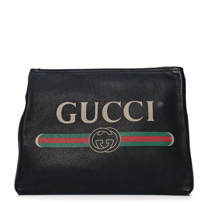 Gucci Pebbled Calfskin Medium Logo Portfolio Clutch Black 1 of 9
