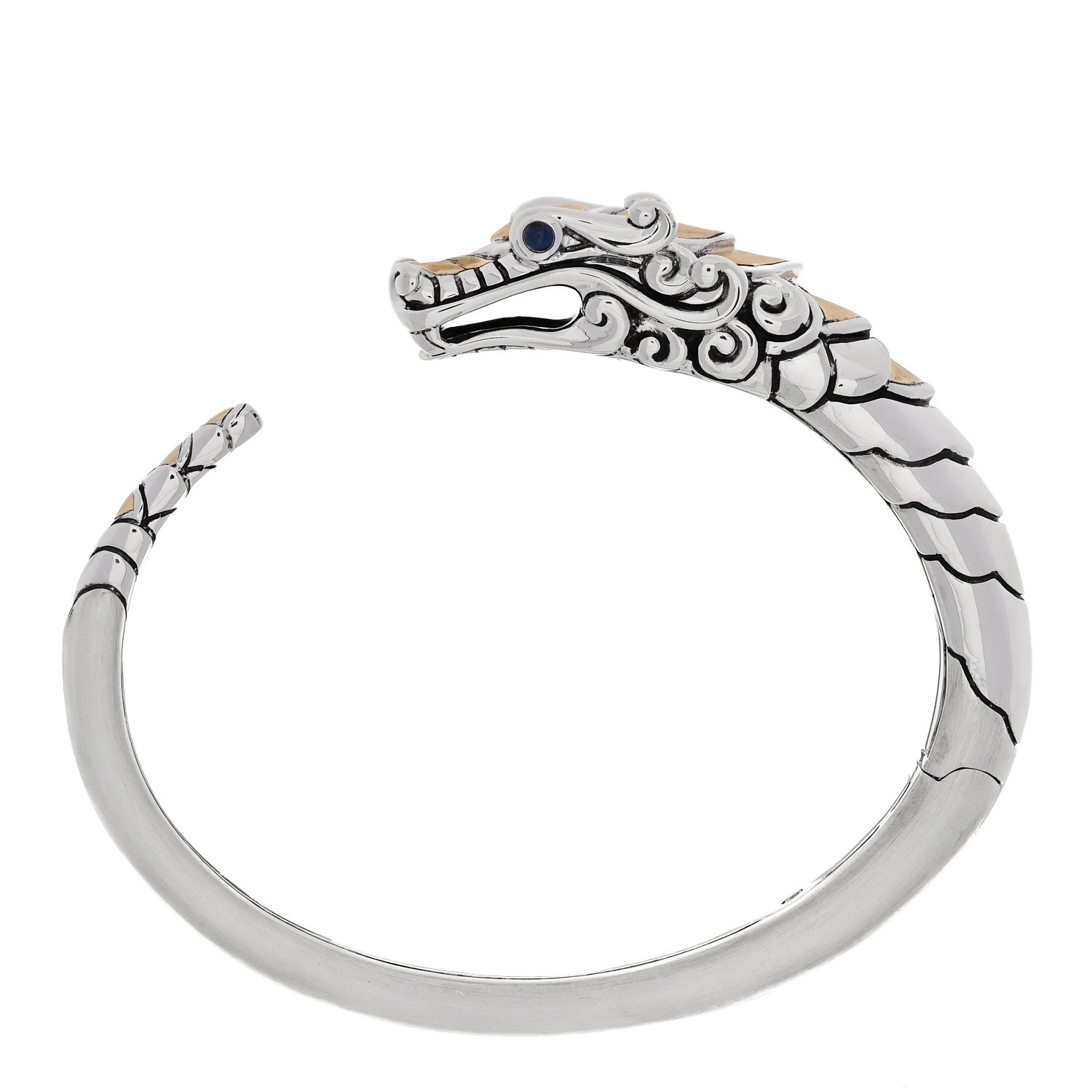 John Hardy Sterling Silver 18K Yellow Gold Blue Sapphire Legends Naga Dragon Cuff Bracelet 1 of 5