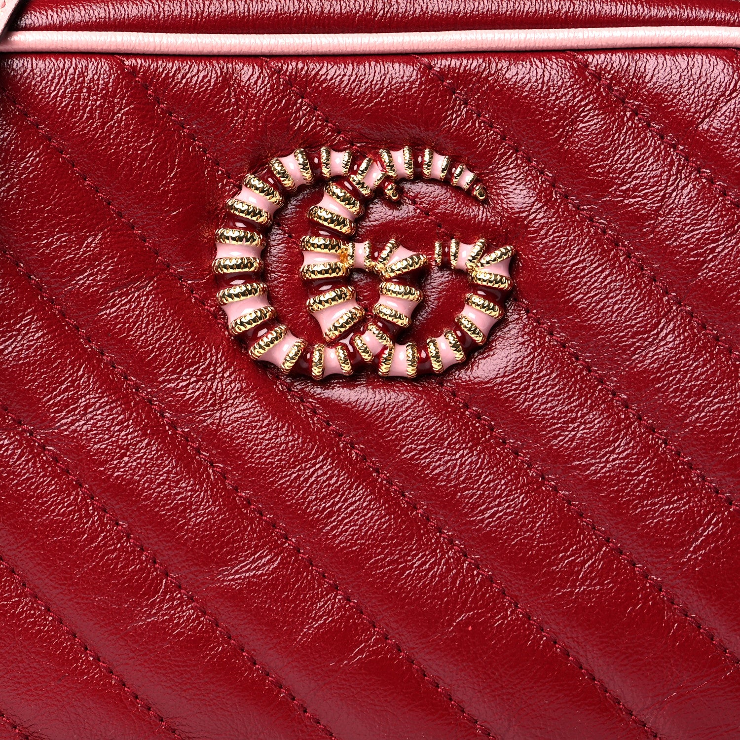 Gucci Azalea Calfskin Enamel Matelasse Diagonal Small Torchon GG Marmont Chain Shoulder Bag New Cherry Red Wild Rose 9 of 12