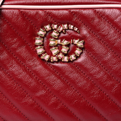 Gucci Azalea Calfskin Enamel Matelasse Diagonal Small Torchon GG Marmont Chain Shoulder Bag New Cherry Red Wild Rose 9 of 12