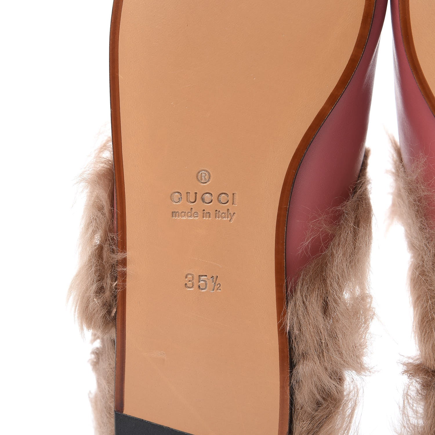 Gucci Calfskin Fur Womens Princetown Slippers 35.5 Lipstick Rose Natural 6 of 10
