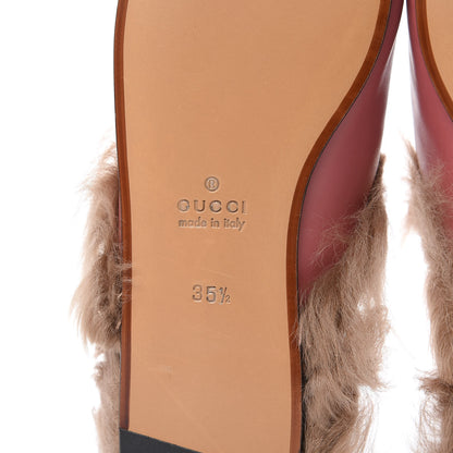Gucci Calfskin Fur Womens Princetown Slippers 35.5 Lipstick Rose Natural 6 of 10