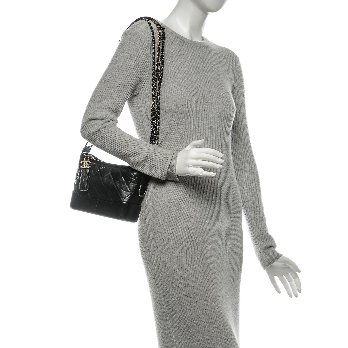 Aged Calfskin Quilted Small Gabrielle Hobo Black
