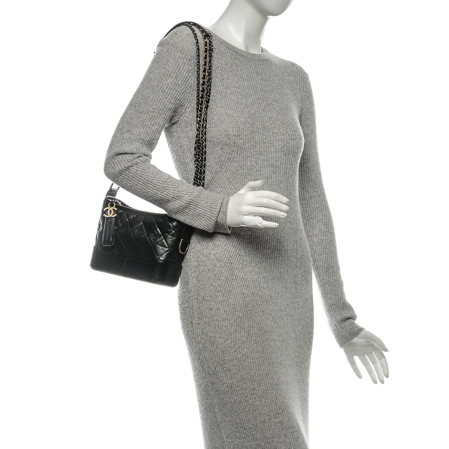 Chanel Aged Calfskin Quilted Small Gabrielle Hobo Black 2 of 7