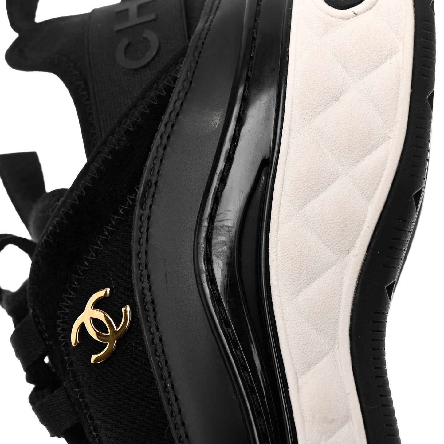 Velvet Calfskin Mixed Fibers CC Sneakers 37.5 Black