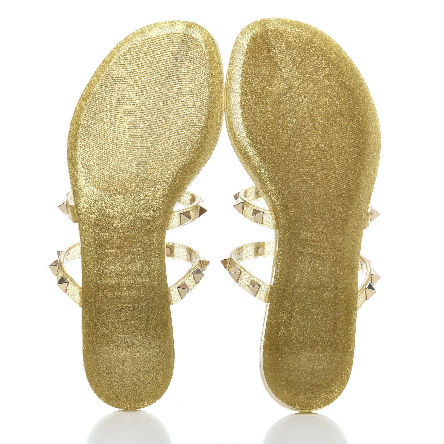 Valentino Garavani PVC Jelly Glitter Rockstud Caged Flat Thong Sandals 35 Oro 5 of 8
