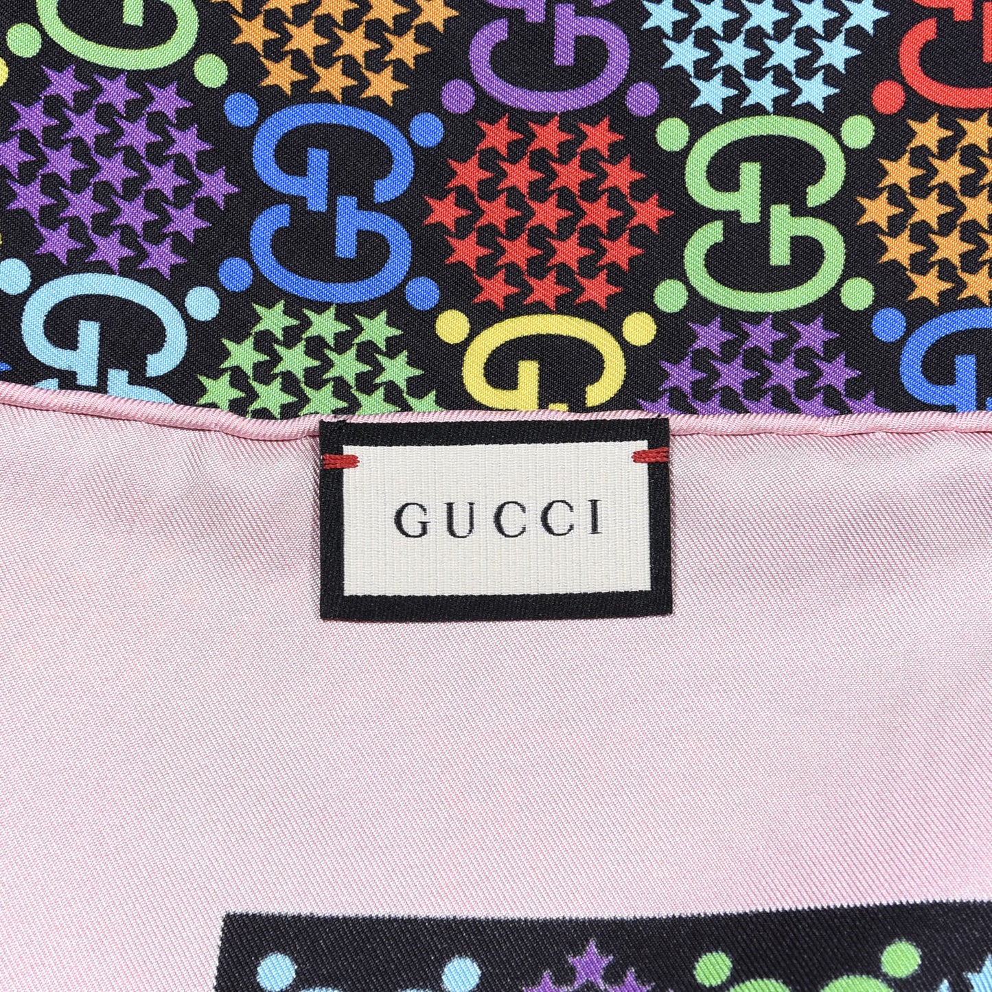 Silk Twill Lady GG Psychedelic Square Scarf Black Pink
