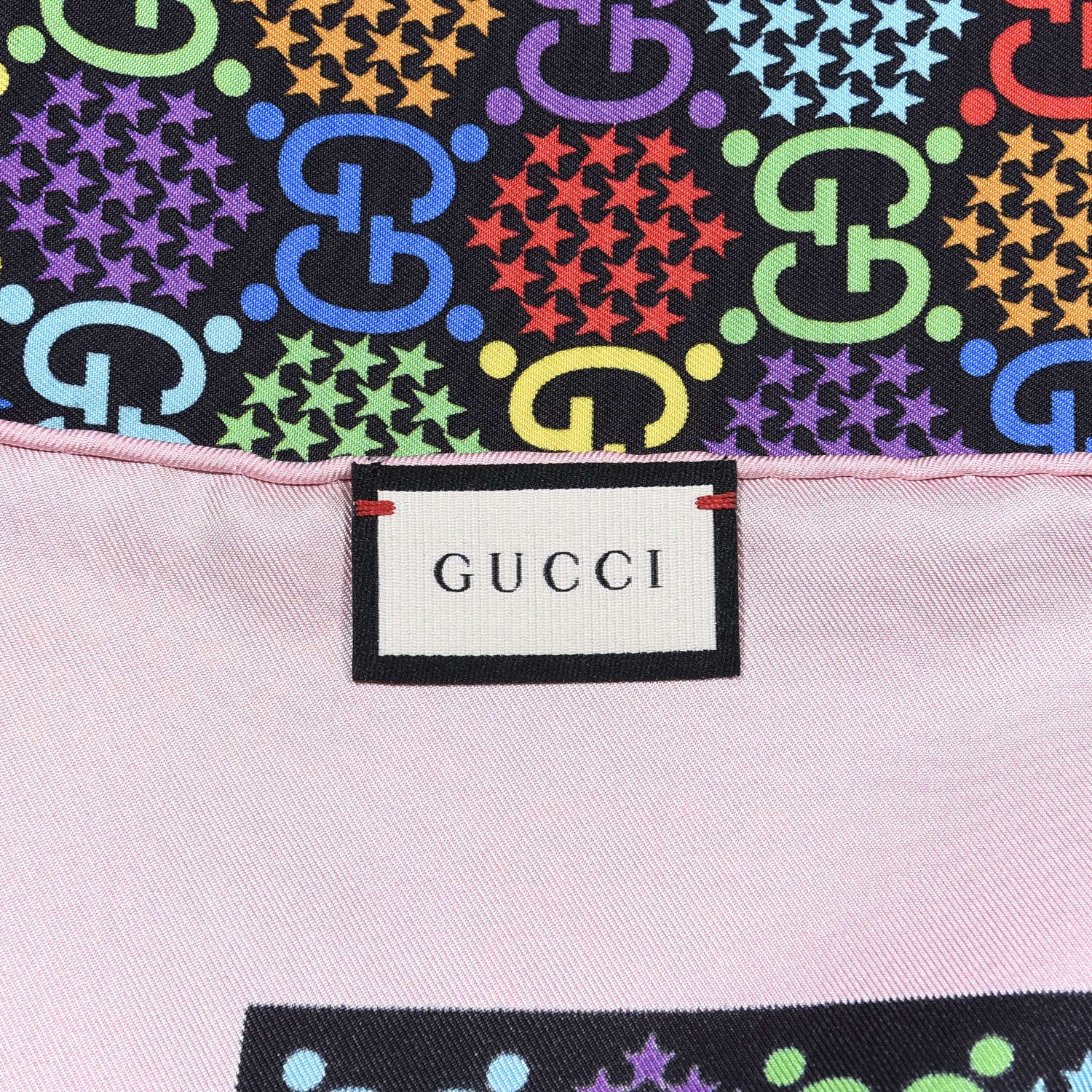 Gucci Silk Twill Lady GG Psychedelic Square Scarf Black Pink 3 of 3
