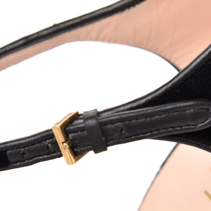 Gucci Velvet Pearl Bee Embellished Sandals 38 Black 14 of 15