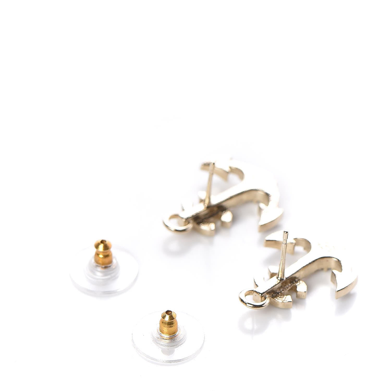 Chanel Crystal CC Anchor Earrings Gold Black Grey 3 of 5