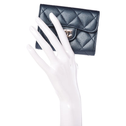 Chanel Metallic Caviar Quilted Flap Card Holder Wallet Dark Blue 2 of 9