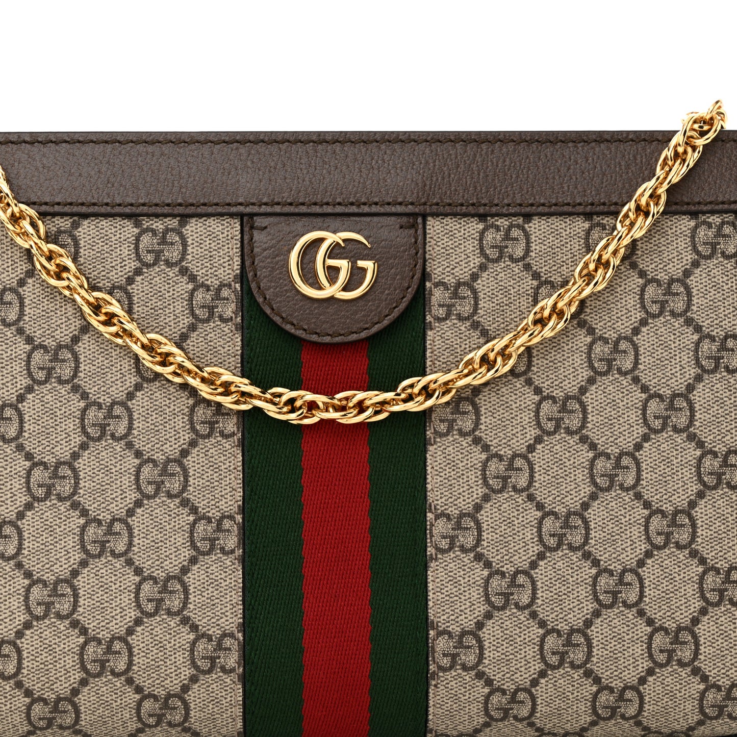GG Supreme Monogram Web Small Ophidia Chain Shoulder Bag Brown
