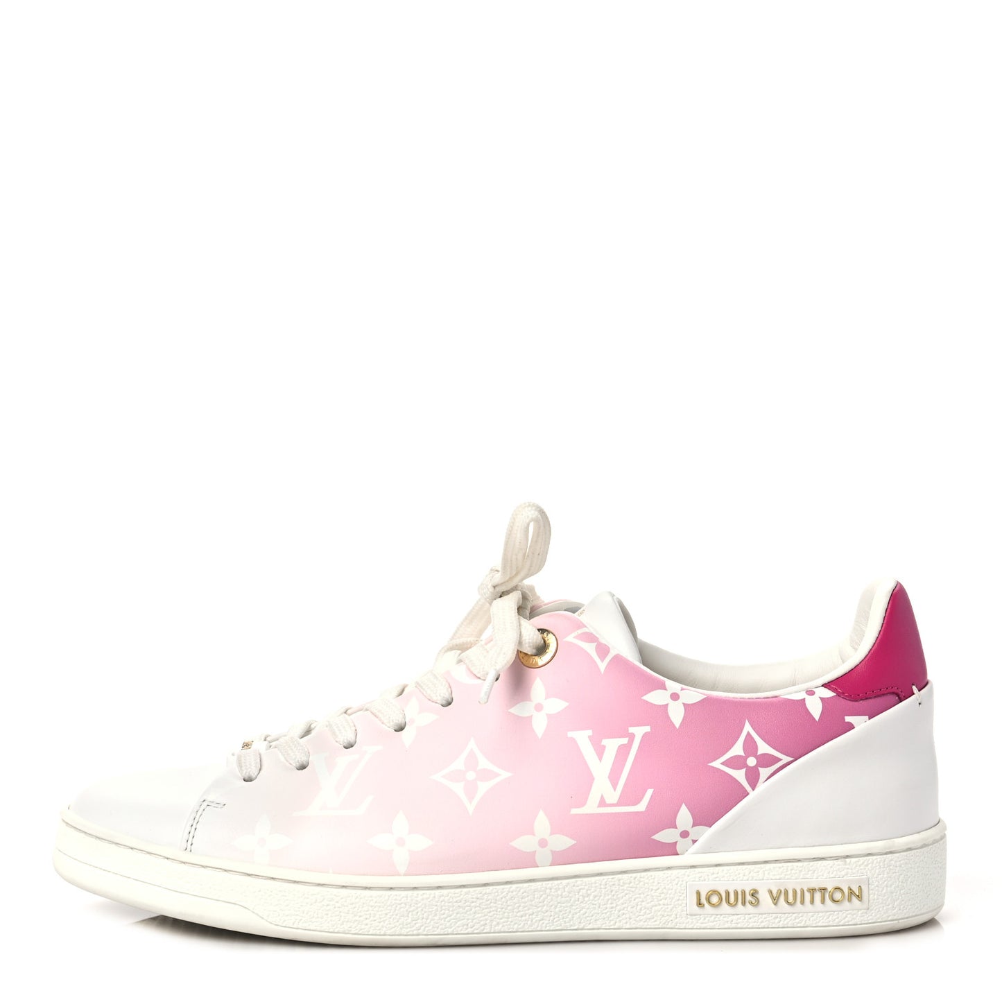 Calfskin Monogram Frontrow Sneakers 37.5 White Pink