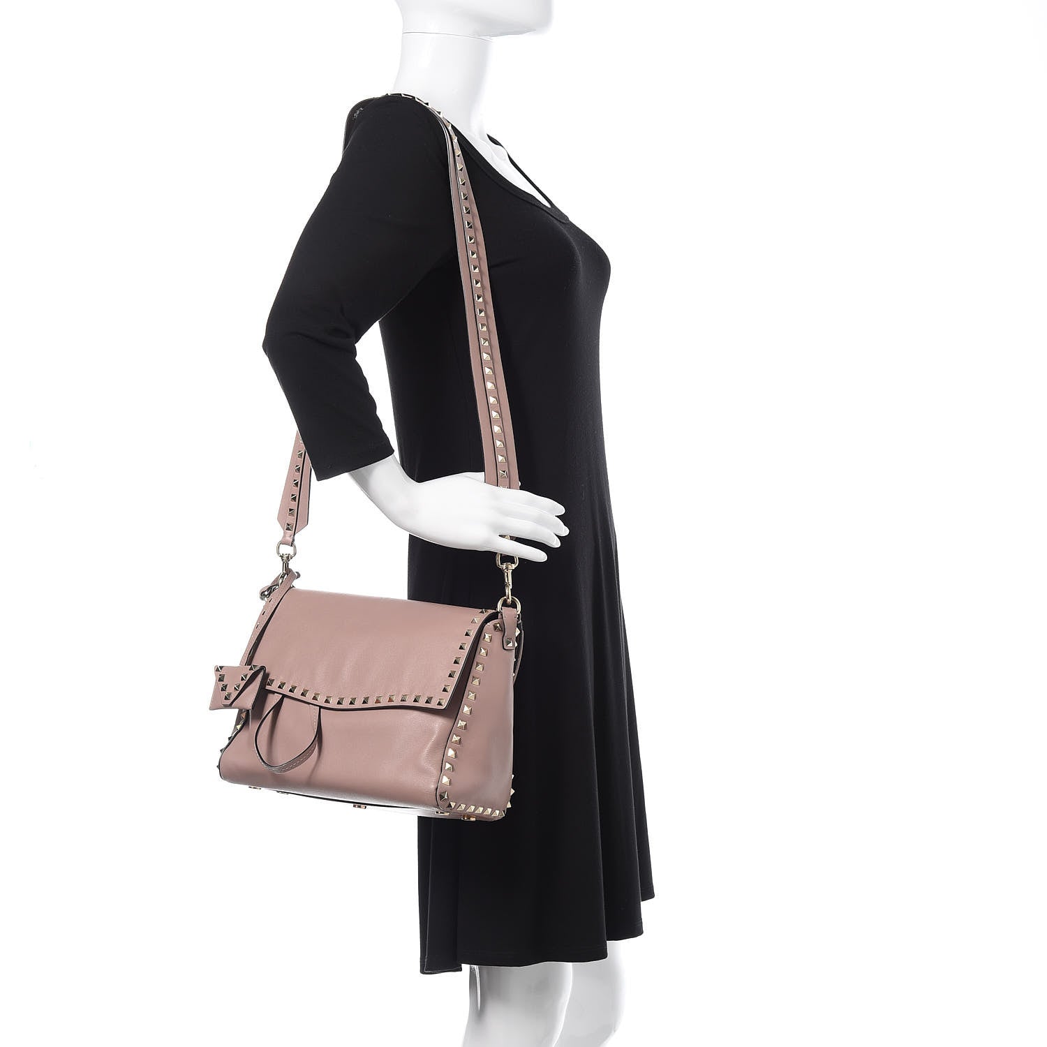Valentino Garavani Smooth Calfskin Rockstud Top Handle Shoulder Bag Beige 2 of 12