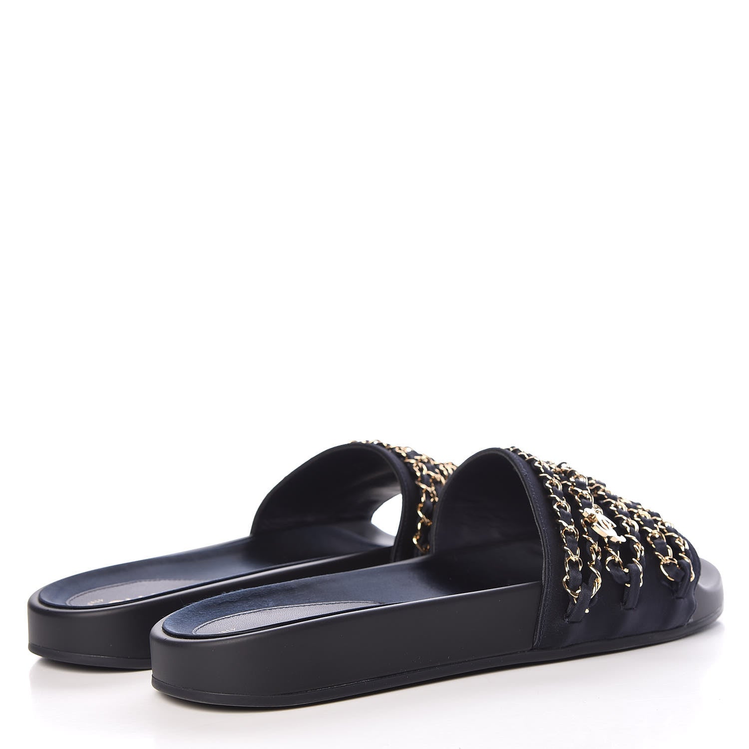 Chanel Satin Canvas Chain Flat Sandals 41 Marine 4 of 12