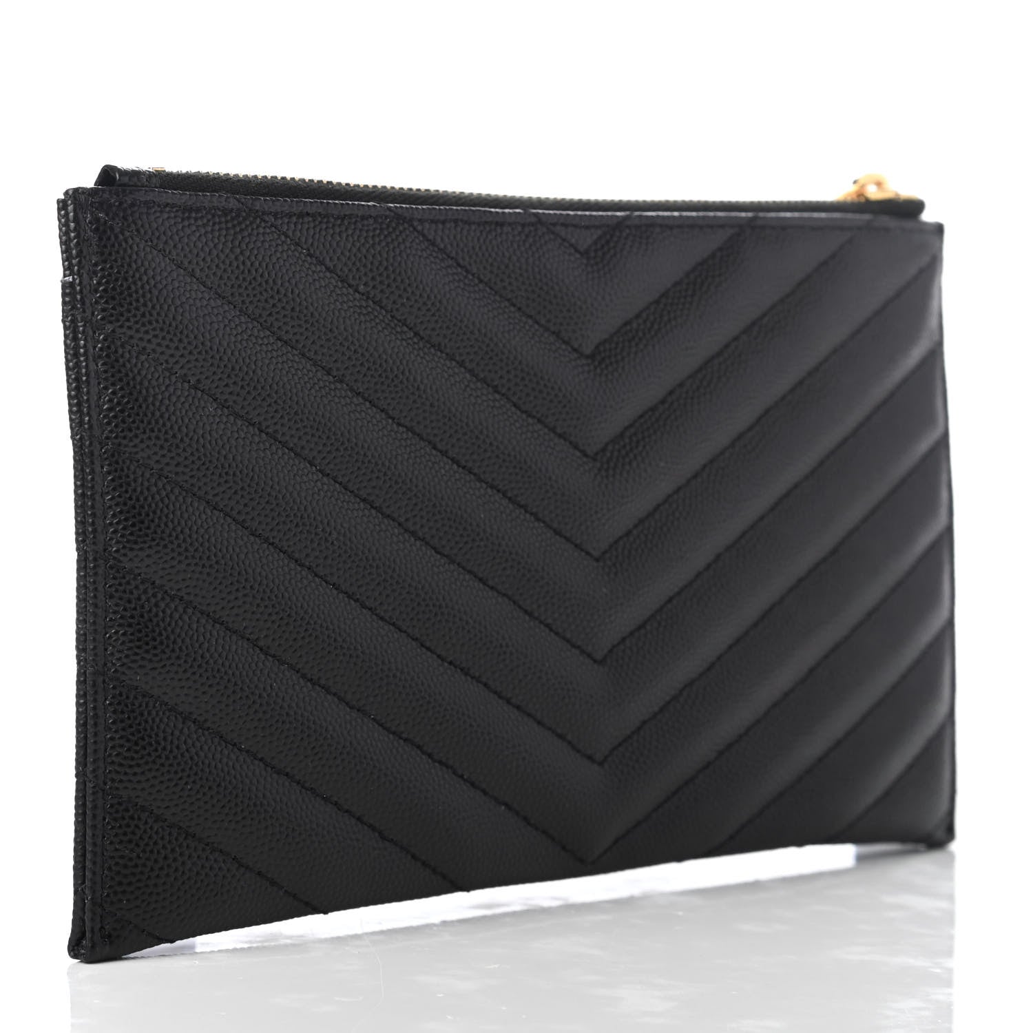 Saint Laurent Grain De Poudre Chevron Monogram Bill Pouch Black 3 of 7