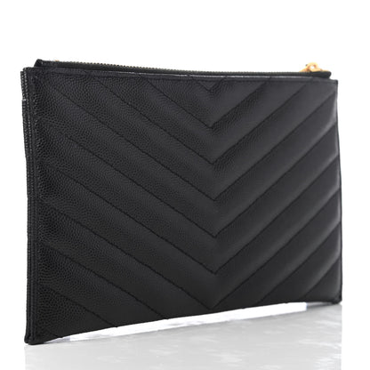 Saint Laurent Grain De Poudre Chevron Monogram Bill Pouch Black 3 of 7